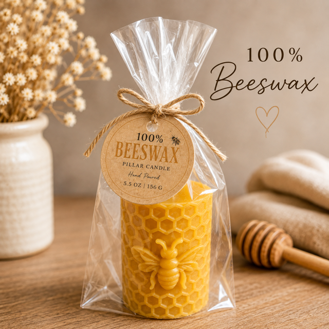 100% Beeswax Pillar Candle | Unscented